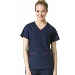 Primaflex By Maevn Scrub Top XS Navy Women's Curved V-Neck Contrast Pocket 1702
